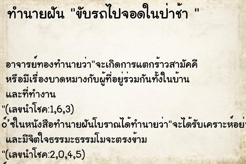 ทำนายฝัน ขับรถไปจอดในป่าช้า 